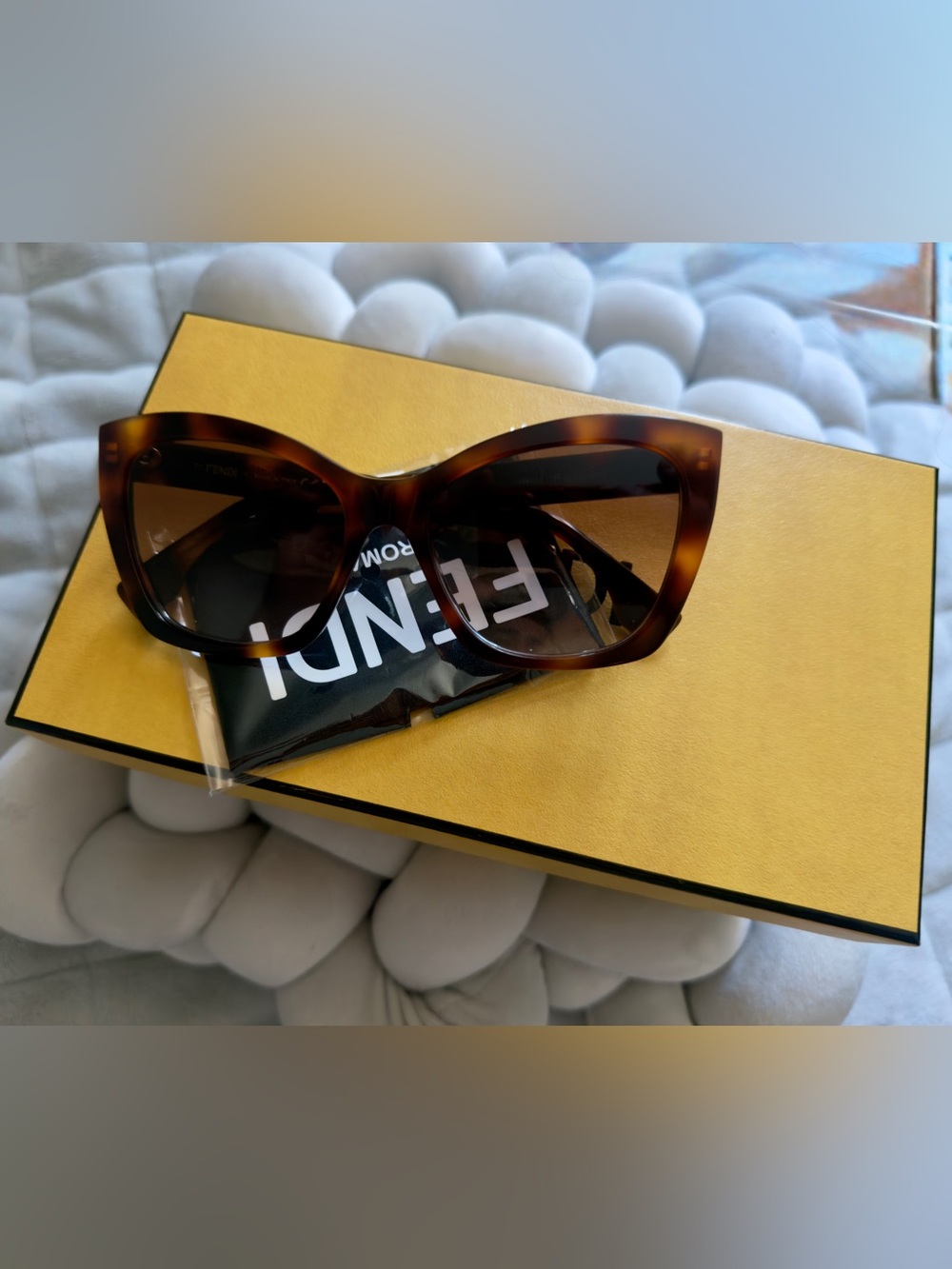 Fendi Tortoiseshell Cat-Eye Sunglasses with Dark Lenses